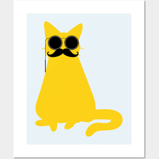 funny yellow cat with a big mustache and sunglasses Posters and Art